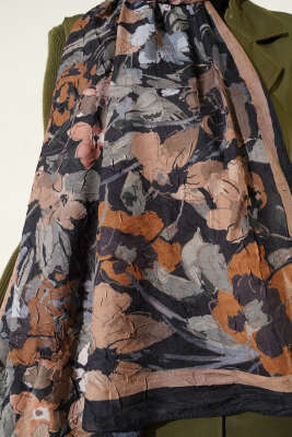 Çiçekli Soft Bambu Kraş Şal Siyah - Günün Seçilenleri