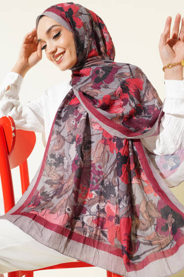 Çiçekli Soft Bambu Kraş Şal Taş Gri - Günün Seçilenleri