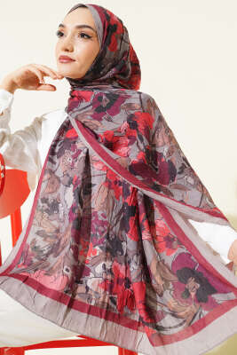 Çiçekli Soft Bambu Kraş Şal Taş Gri - Günün Seçilenleri