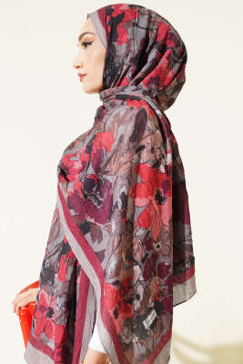 Çiçekli Soft Bambu Kraş Şal Taş Gri - Günün Seçilenleri