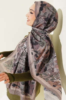 Çiçekli Soft Bambu Kraş Şal Vizon 
