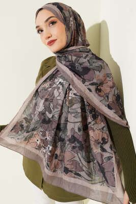 Çiçekli Soft Bambu Kraş Şal Vizon - Günün Seçilenleri