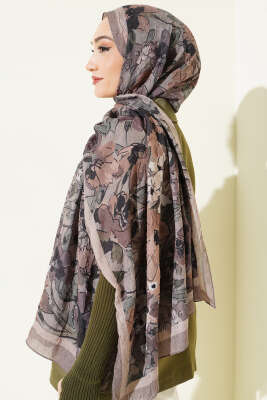 Çiçekli Soft Bambu Kraş Şal Vizon - Günün Seçilenleri