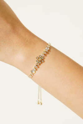 Çiçekli Taş Detaylı Bileklik Gold - KONYALI BİJUTERİ