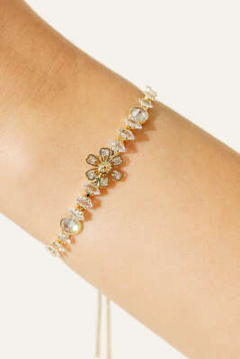 Çiçekli Taş Detaylı Bileklik Gold - Bileklik