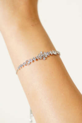 Çiçekli Taş Detaylı Bileklik Gümüş 