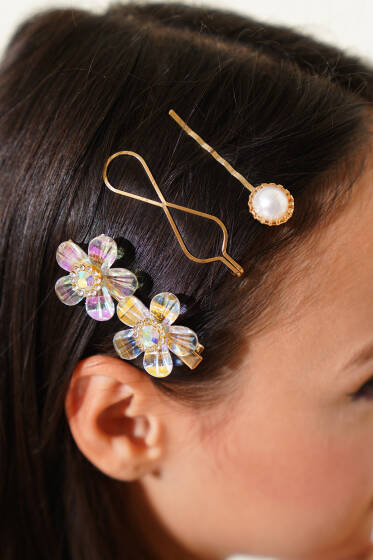 Çiçekli Toka Set Gold - Toka