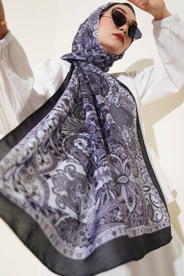 Çiçekli Yaprak Desenli Şal Taş - Başörtüsü