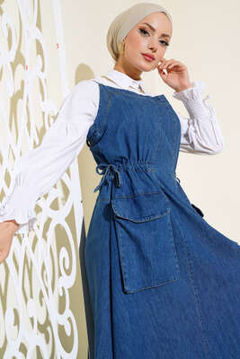 Çift Askılı Kot Jile Elbise Kot Mavisi - Tesettür Elbise