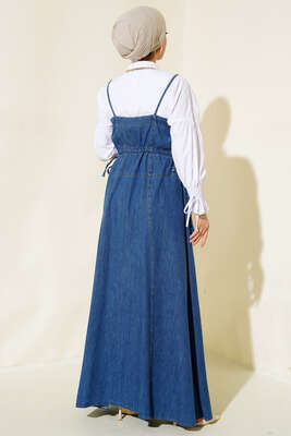 Çift Askılı Kot Jile Elbise Kot Mavisi - Tesettür Elbise