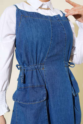 Çift Askılı Kot Jile Elbise Kot Mavisi - Tesettür Elbise