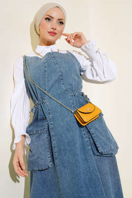 Çift Askılı Kot Jile Elbise Kot - Tesettür Elbise