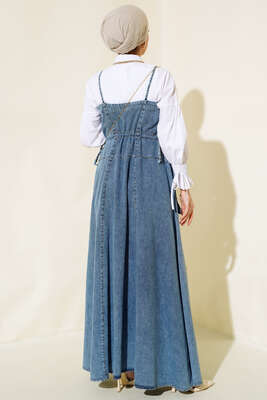 Çift Askılı Kot Jile Elbise Kot - Tesettür Elbise