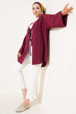 Çift Bağcıklı Poplin Kimono Bordo - Dış Giyim&Mont