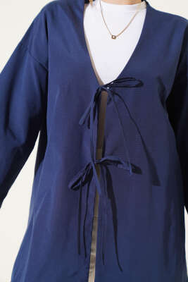 Çift Bağcıklı Poplin Kimono Lacivert - Dış Giyim&Mont