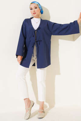 Çift Bağcıklı Poplin Kimono Lacivert - Dış Giyim&Mont
