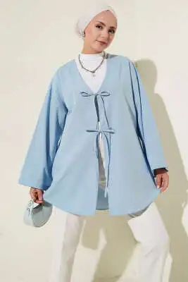 Çift Bağcıklı Poplin Kimono Mavi 