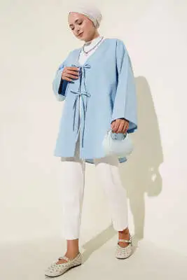 Çift Bağcıklı Poplin Kimono Mavi - Dış Giyim&Mont