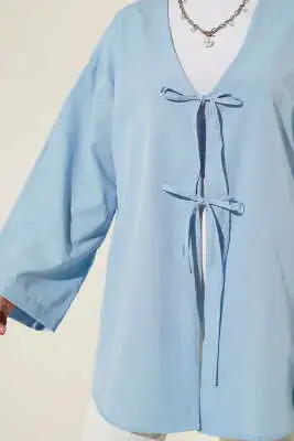 Çift Bağcıklı Poplin Kimono Mavi - Dış Giyim&Mont