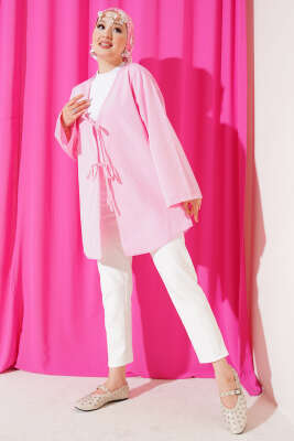 Çift Bağcıklı Poplin Kimono Pembe - Dış Giyim&Mont