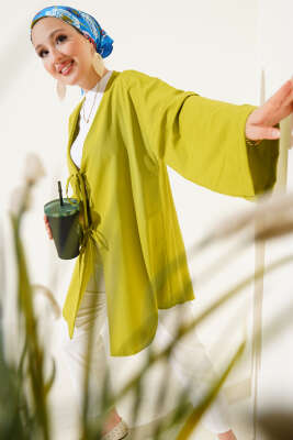 Çift Bağcıklı Poplin Kimono Yağ Yeşili 