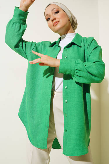 Çift Bilek Düğmeli Arkası Uzun Salaş Gömlek Benetton - Gömlek