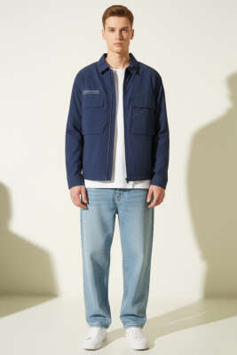 Çift Cep Detaylı Fermuarlı Erkek Mont Lacivert - Erkek Mont