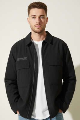 Çift Cep Detaylı Fermuarlı Erkek Mont Siyah - LTC MOPE