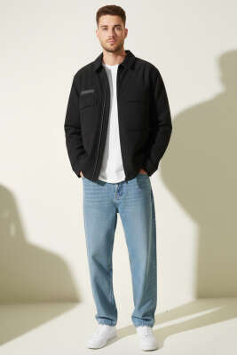 Çift Cep Detaylı Fermuarlı Erkek Mont Siyah - Erkek Mont