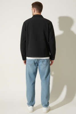 Çift Cep Detaylı Fermuarlı Erkek Mont Siyah - Erkek Mont