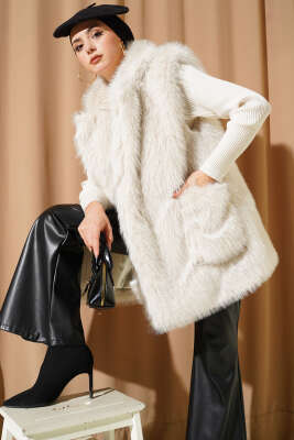 Çift Cep Detaylı Kürk Yelek Taş - TABLO FASHİON