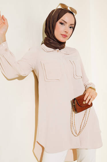 Çift Cep Detaylı Tunik Bej - Tunik