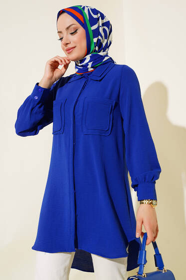 Çift Cep Detaylı Tunik Saks - Tunik