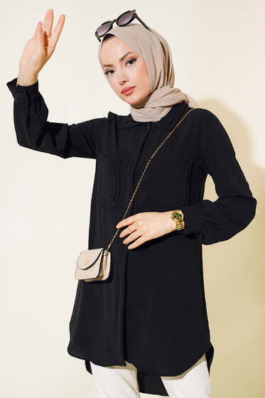 Çift Cep Detaylı Tunik Siyah - Tunik