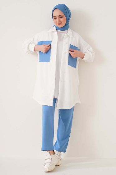 Çift Cep Düğmeli İndigo İkili Takım - ÇOK SATANLAR