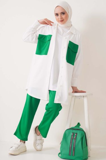 Çift Cep Düğmeli Yesil İkili Takım - ÇOK SATANLAR