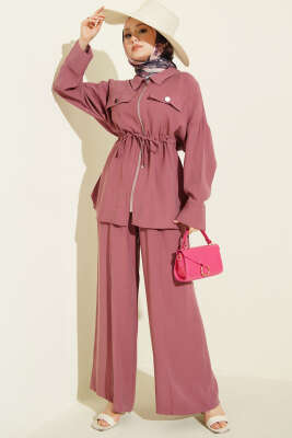 Çift Cep Kapaklı Bel Tünelli Tensel İkili Takım Gül Kurusu - BERAT TEKSTİL