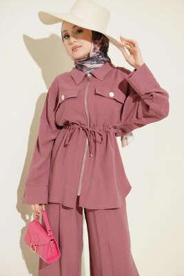 Çift Cep Kapaklı Bel Tünelli Tensel İkili Takım Gül Kurusu - İkili Takım