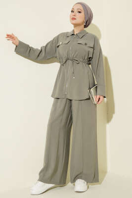 Çift Cep Kapaklı Bel Tünelli Tensel İkili Takım Haki - BERAT TEKSTİL