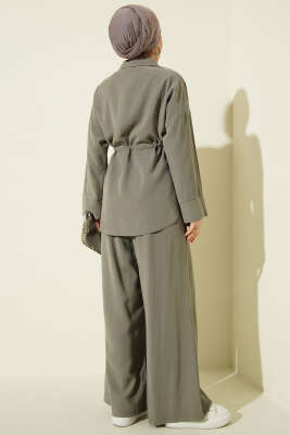 Çift Cep Kapaklı Bel Tünelli Tensel İkili Takım Haki - İkili Takım