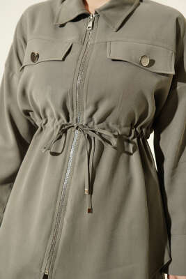 Çift Cep Kapaklı Bel Tünelli Tensel İkili Takım Haki - İkili Takım