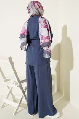 Çift Cep Kapaklı Bel Tünelli Tensel İkili Takım İndigo - İkili Takım