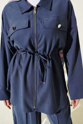 Çift Cep Kapaklı Bel Tünelli Tensel İkili Takım İndigo - İkili Takım