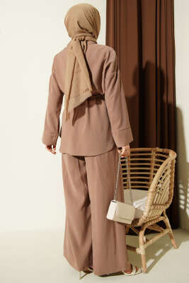 Çift Cep Kapaklı Bel Tünelli Tensel İkili Takım Latte - İkili Takım