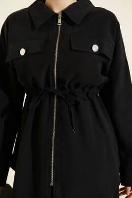 Çift Cep Kapaklı Bel Tünelli Tensel İkili Takım Siyah - İkili Takım