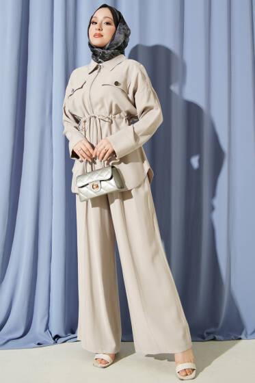 Çift Cep Kapaklı Bel Tünelli Tensel İkili Takım Taş - İkili Takım