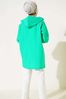 Çift Cep Kapaklı Fermuarlı Kap Neon Yeşil - Kaban