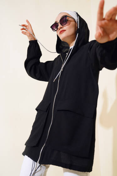 Çift Cep Kapaklı Hırka Siyah - Hırka