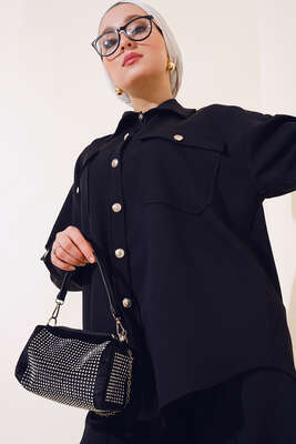 Çift Cep Kapaklı İkili Takım Siyah - İKİLİ TAKIM