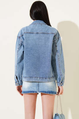 Çift Cep Kapaklı Kısa Kot Ceket Mavi - Kadın Giyim Modelleri